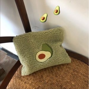 Large Avocado furry cosmetic zipper storage bag